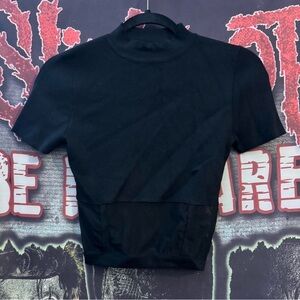 Fashion Nova Black Knit Crop Top With Mesh Detail